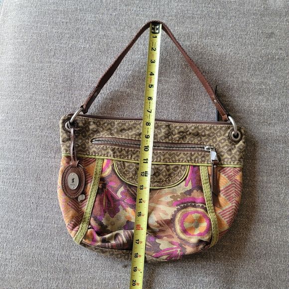 Fossil Handbag Mixed Media Boho Print Canvas Crossbody Bag Strap - Picture 15 of 15